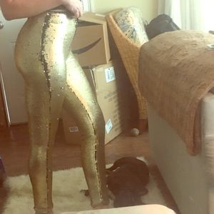 H&M gold sequin pants/leggins sz 10/medium